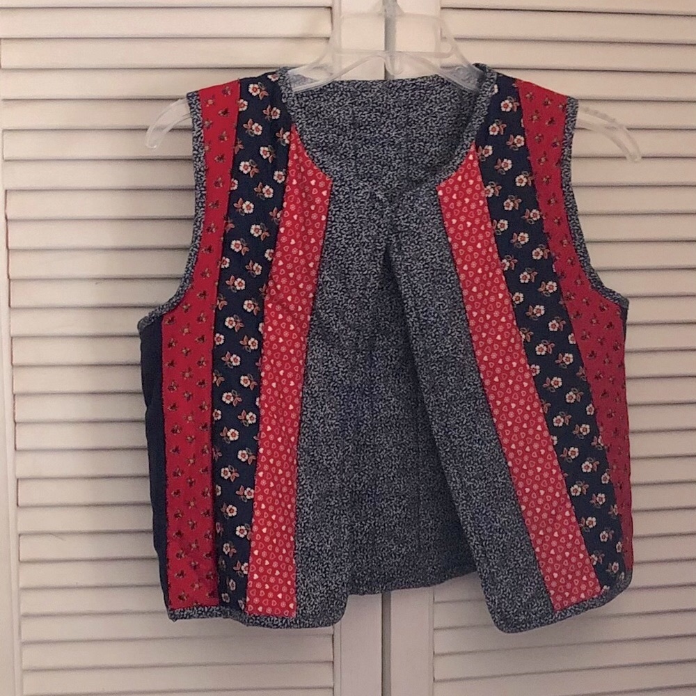 Handcrafted Reversible Red White & Blue Calico Quilted Vest